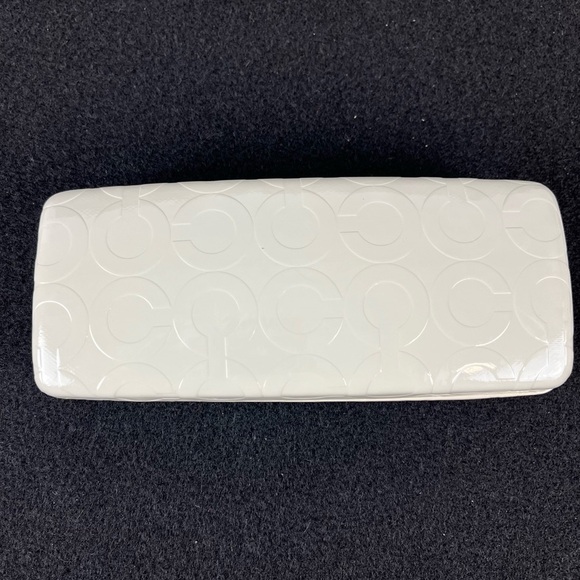 Coach Signature C hard shell sunglasses case faux leather cream brown interior